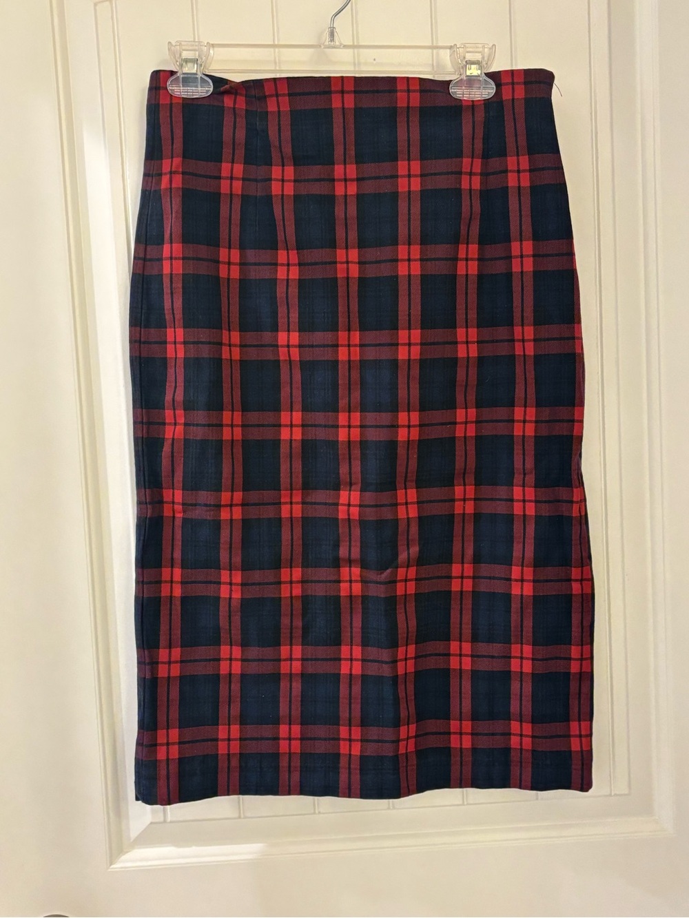 Zara Red and Navy Plaid Pencil Skirt size Large